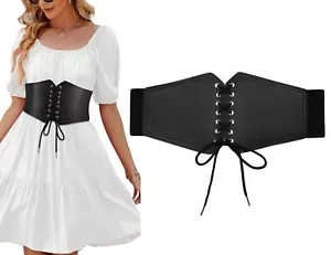 PU Leather Black Corset Belt for Women Lace-up Wide Pirate Costume Corset Wai... - Picture 1 of 7