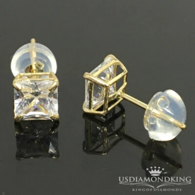 Aretes cuadrados de circonita cúbica de princesa de oro amarillo macizo de 10 k para hombre y mujer Foto 1 de 4