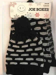 JOE BOXER Women's 2 Piece Set - Pom Pom Hat and Scarf - Black White & Gray NEW - Picture 1 of 4