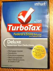 Intuit TurboTax Deluxe Deduction Maximizer 2013 CD-ROM Windows Mac Federal/State - Picture 1 of 14