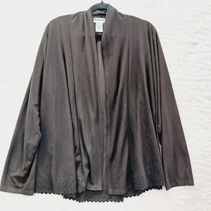 Cardigan Size M Brown Scalloped Lace Eyelet Romantic Modest Classic Softcore Y2K - Picture 1 of 10