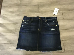 7 For All Mankind Dark Wash Destroy Denim Skirt Size 32 NWT - Picture 1 of 3