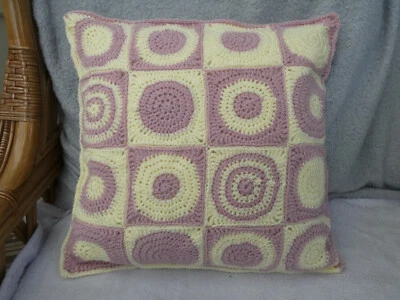 Handmade Crochet "Circles" Cushion Cover 16x16" square - Image 1 of 2