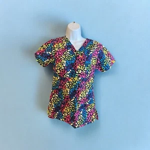 Wonderwink Womens Scrub Top XS Multicolor Animal Print Cotton Workwear - Picture 1 of 6
