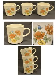 VINTAGE Corelle Cups 8 oz. ROYAL GARDEN Orange Green Yellow Flowers 3-Pc Set - Picture 1 of 5