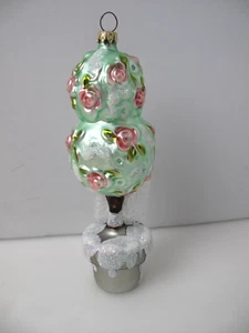 Christmas Ornament glass flower tree in a pot Green White 6.5" - Picture 1 of 6