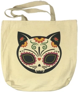Gato Muerto Sugar Skull Dead Cat Natural Cotton Tote Evilkid Licensed New Dia Da - Picture 1 of 2
