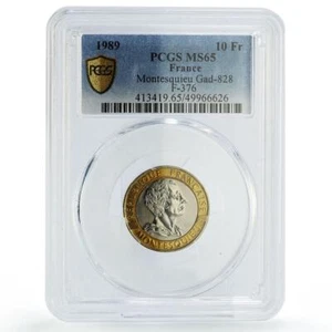 France 10 francs Montesquieu 300th Anniversary MS65 PCGS bimetal coin 1989 - Picture 1 of 3