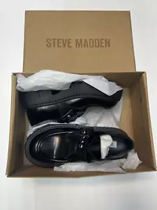 Steve Madden Lawrence Round Toe Slip On Leather Loafers Black - Picture 1 of 6