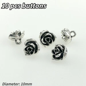 10pcs Silver Vintage Metal Rose Shank Buttons Collar Stud for Shirt Blazer Coats - Picture 1 of 7