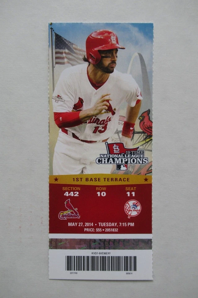 ST. LOUIS CARDINALS VS YANKEES 5/27/2014 FULL TICKET ~ CRAIG/HOLLIDAY HRs - Image 1 of 1