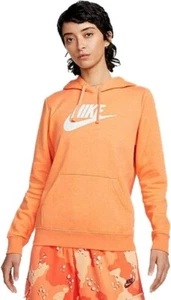 NIKE Women’s Med Essential Fleece Sweatshirt Sweater Hoodie orange New - Picture 1 of 2