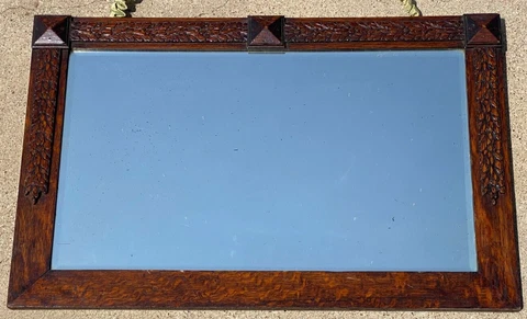 Antique Arts Crafts Craftsman Oak Hall Mirror  ~ Vintage Mission Wall Mirror Cover