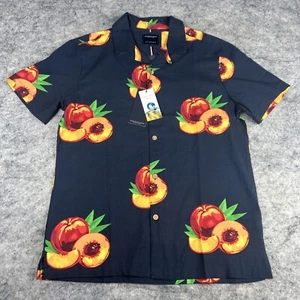 NWT DENIM & FLOWER Mens Size M Blue Peaches AOP Short Sleeves Button Up Collar - Picture 1 of 5