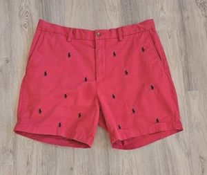 Polo Ralph Lauren AOP Pony Shorts Salmon Coral Twill Stretch Chino Classic 35 - Picture 1 of 11