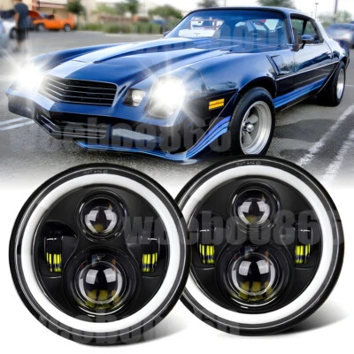 For Chevrolet Camaro 1967-1981 7" Round LED Headlights Halo DRL Hi+Lo Beam Lamp - Image 1 of 4