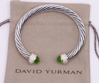 Pulsera David Yurman Plata de Ley 7mm Cable Caramelo Peridoto y Diamantes Talla M Foto 1 de 4