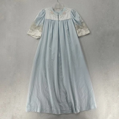 Sara Beth Long Nightgown Floral Embroidery Lace Trim White Satin Sheer Sleeves - Image 1 of 4