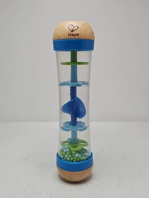Hape Beaded Raindrops Mini Wooden Musical Shake & Rattle Rainmaker Toy Blue 8" - Image 1 of 4