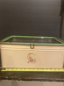Antique Cream & Green Tin Metal Breadbox Glass Top Bread Box Kitchen - Picture 1 of 7