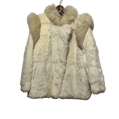 Vintage 70s Rabbit Fur Coat size Medium white lined Made in Korea - Image 1 of 4