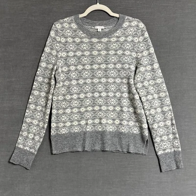 Suéter Gap Mujer Medio Gris Blanco Fair Isle Lana de Cordero Crew Pullover Invierno Foto 1 de 4