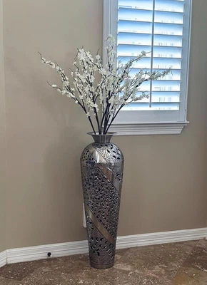 Jarrón verde 4 piezas flores de ciruelo artificiales tallos de imitación ramas 39" de largo Foto 1 de 4