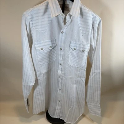 Vtg Dee Cee Western Shirt Mens White Gray Stripe Pearl Snap Cowboy Sawtooth USA - Image 1 of 4