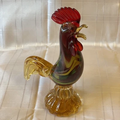 Vintage Murano Rooster Multi Coloured- Amber Base Hand Made . 1960s /9in Tall . - Image 1 of 4