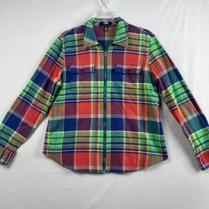 Chaps Shirt Jacket Womens size Large Plaid Full Zip Cotton Shacket Long Sleeve - Picture 1 of 12