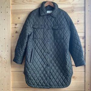 Michael Kors Quilted Puffer Jacket Long Coat Green Olive FLAW Womens Size XL - Picture 1 of 7