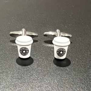 White Coffee Cup Cufflinks Men Birthday Father’s Day Cufflinks Box - Picture 1 of 6