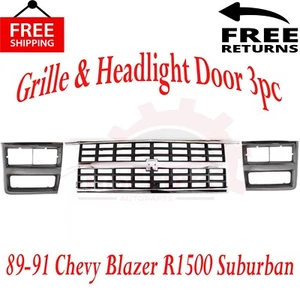 For 89-91 Chevy Blazer R1500 R2500 R3500 Truck Grille & Headlight Door Set of 3 - Picture 1 of 9