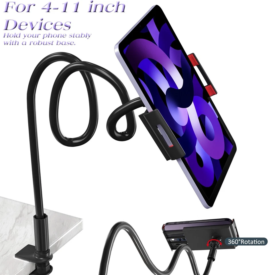 Flexible Gooseneck Tablet Holder - Long Arm Clamp for Desk, Bed & Versatile Use - Image 1 of 4