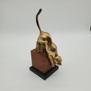 Brass Pouncing Panther on Pedestal Statue - Picture 1 of 9