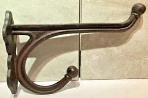 Lg HD Black 9 1/2" Double Wall Barn Stable Cast Iron Hook Tack Harness Coat Hat - Picture 1 of 8