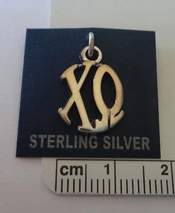 Sterling Silver 16x12mm Greek Sorority Chi Omega Circle Drop Charm - Picture 1 of 2