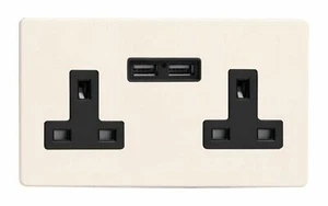 Varilight XDY5U2BS.PD Screwless Primed 2 Gang Double 13A Plug Socket 2.1A USB - Picture 1 of 1