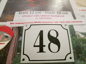 Hausnummer Emaille Nr. 48 schwarze Zahl auf weißem Hintergrund 12 cm x 10 cm  - Picture 1 of 12