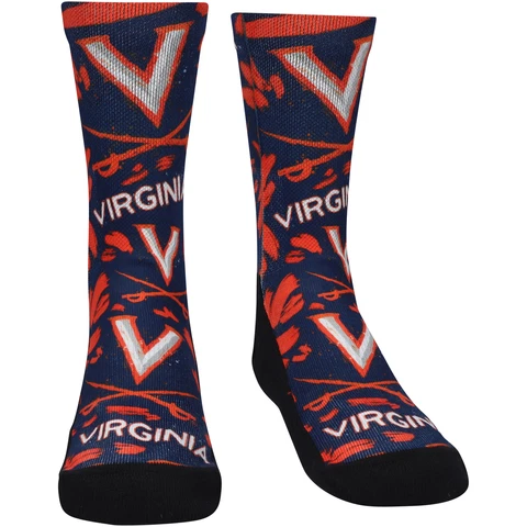 Youth Rock Em Socks Virginia Cavaliers Allover Logo & Paint Crew Socks Cover