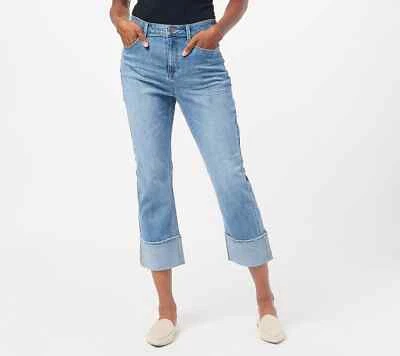 Susan Graver Regular Stretch Denim Crop Girlfriend Jeans with Cuffs A456078 - Image 1 of 3
