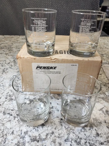 Penske Racing Glasses Championship  Rocks Glass Indianapolis 1989 Wins Set Of 4 Cover