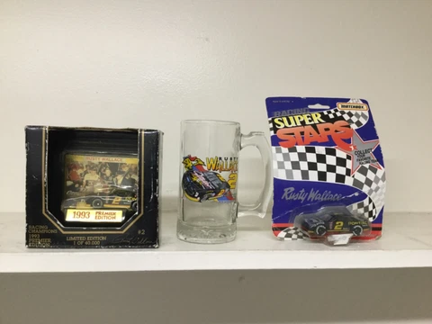 Vintage #2 Rusty Wallace  Stock Race Car & Glass Cup Racing Stars Lot Cover