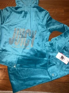 Juicy Couture 1X Peacock  Color Logo Velour Tracksuit Hoodie+Pants Plus Size - Picture 1 of 13