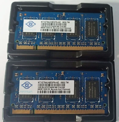 2 x 1GB (2GB) Nanya DDR2-800 SODIMM PC2-6400S Notebook Memory Modules - Image 1 of 3