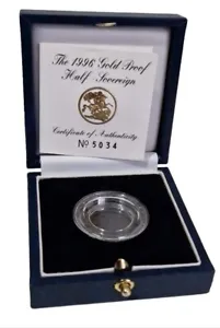 1996 Royal Mint Gold Proof Half Sovereign, Box,Coa and Screw Lid Capsule.NO COIN - Picture 1 of 4