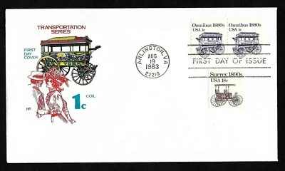 #1897  1c 1880's Omnibus - House of Farnam FDC, Coil pair + #1907   - Image 1 of 2