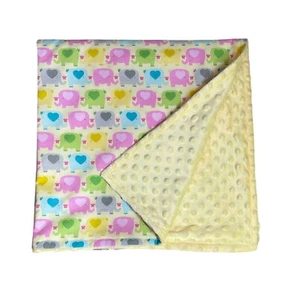 Handmade Cotton Minky Baby Blanket Yellow Multi Color Elephants - Picture 1 of 4