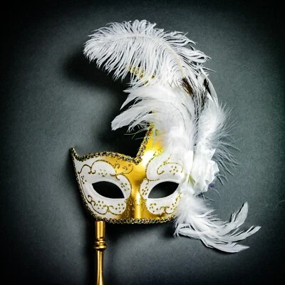Venetian Side Ostrich Feather Mardi Gras Masquerade Women Party Eye Mask Costume - Image 1 of 2