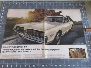 Vintage 1968 MERCURY COUGAR Luxury Sports Car 2 Page Print Ad - Picture 1 of 6